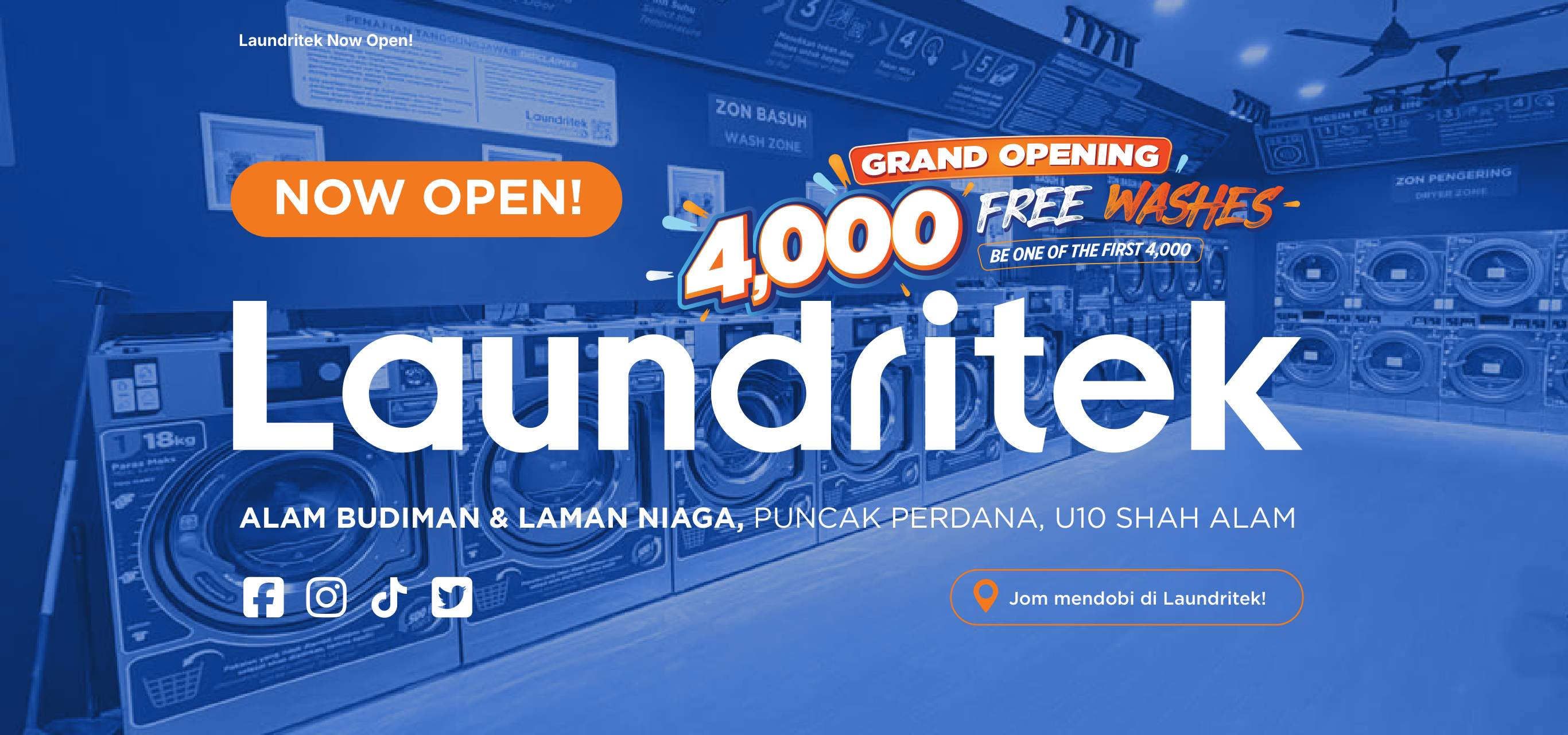 Laundritek is now open at Alam Budiman and Laman Niaga, Puncak Perdana, U10 Shah Alam — 4,000 free washes grand opening promotion.